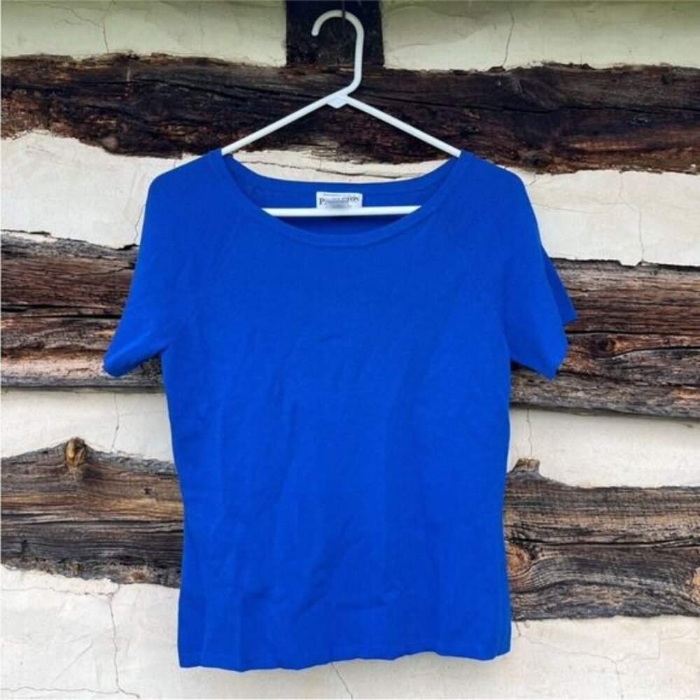 Pendleton Blue Ponte Knit Short Sleeve Top